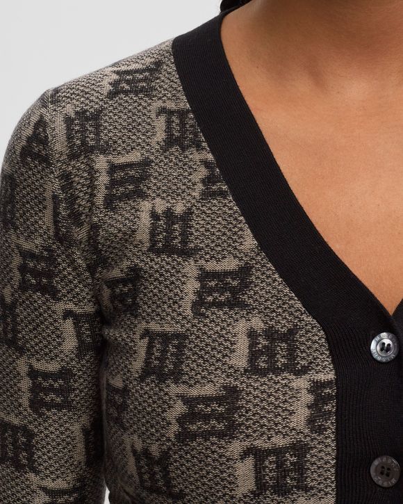 SILK WOOL KNITTED MONOGRAM CROPPED CARDIGAN