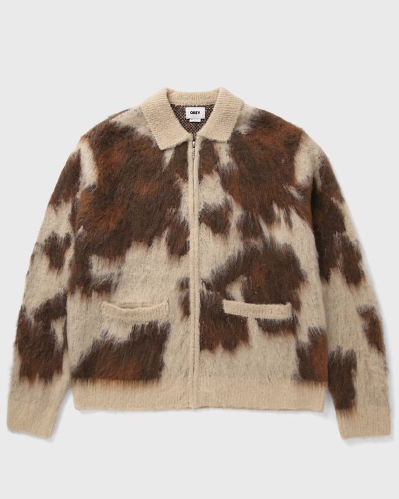 COW PATTERN ZIP SWEATER