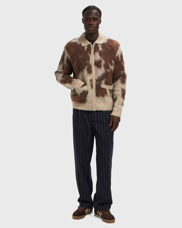 COW PATTERN ZIP SWEATER