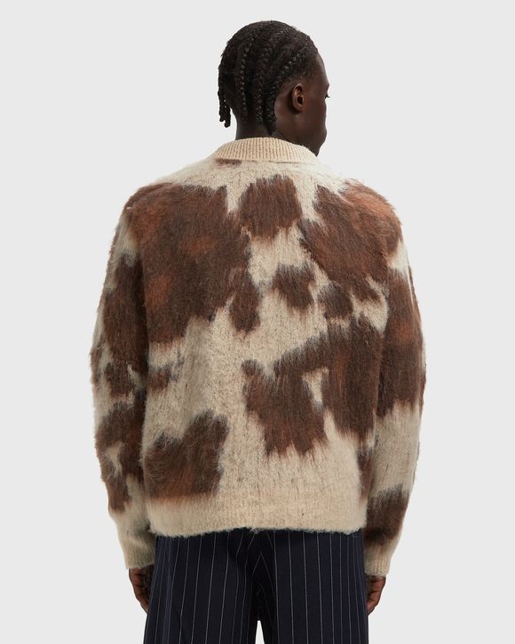 COW PATTERN ZIP SWEATER