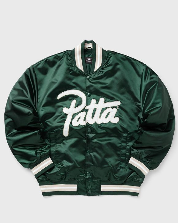 PATTA Script Logo Satin Varsity Jacket Green | BSTN Store