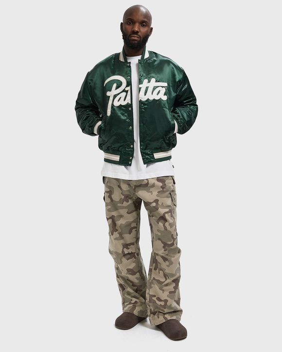 PATTA Script Logo Satin Varsity Jacket Green | BSTN Store