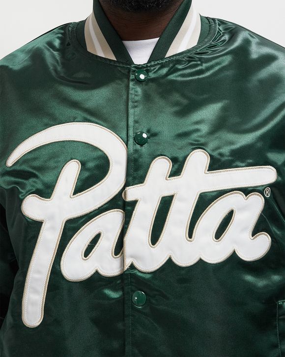 PATTA Script Logo Satin Varsity Jacket Green | BSTN Store
