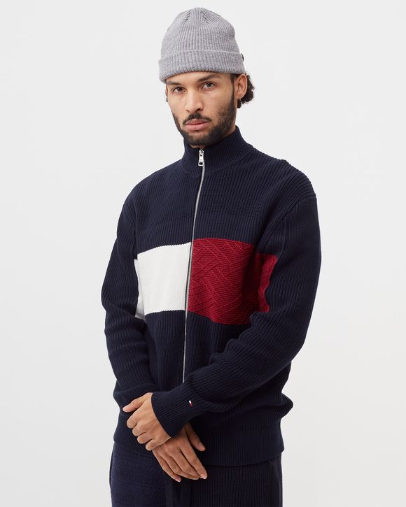 COLOUR-BLOCKED ZIP-THRU STRIPE CARDIGAN