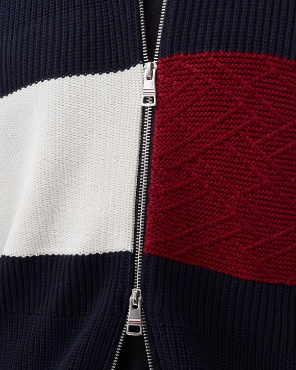 COLOUR-BLOCKED ZIP-THRU STRIPE CARDIGAN