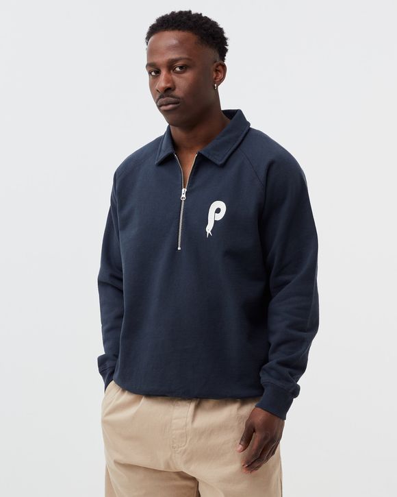 By Parra BIRDFACE FONT P HALF ZIP POLO SWEATSHIRT Blue | BSTN Store