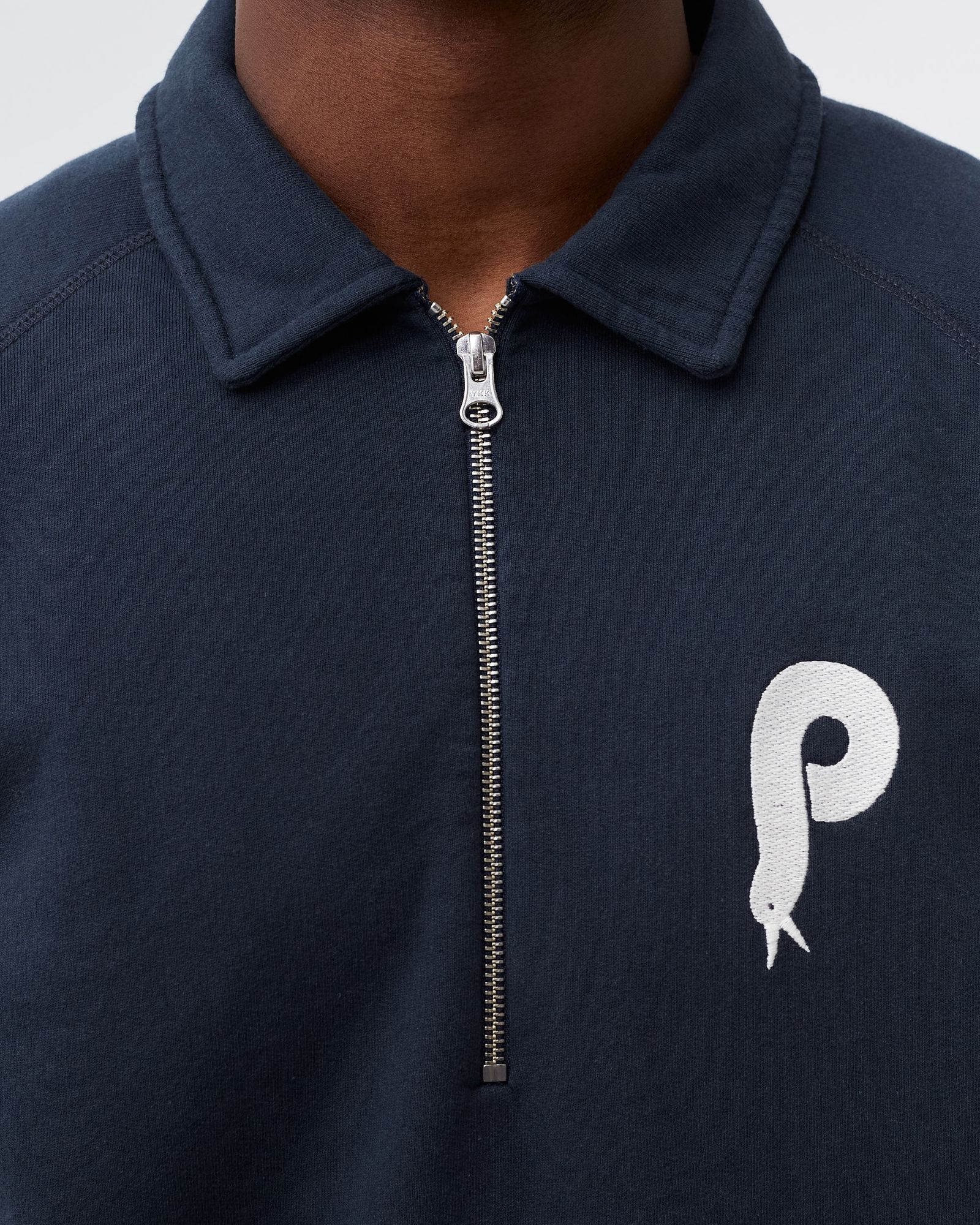 BIRDFACE FONT P HALF ZIP POLO SWEATSHIRT