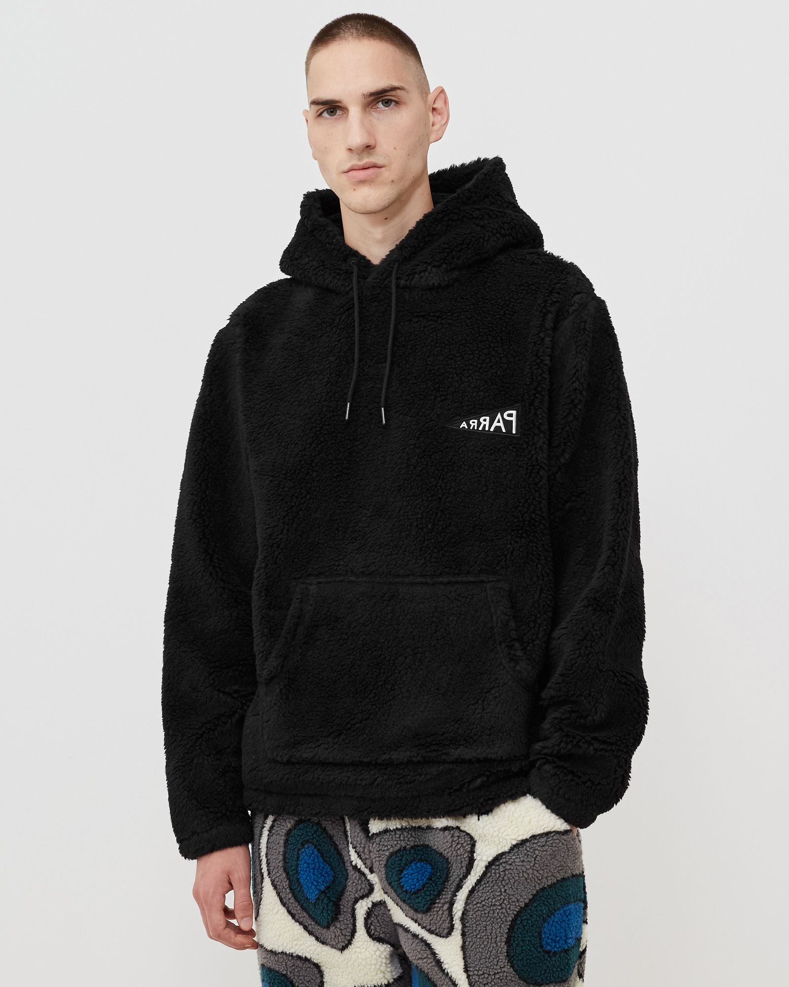 mirrored flag logo polar fleece hooded pullover