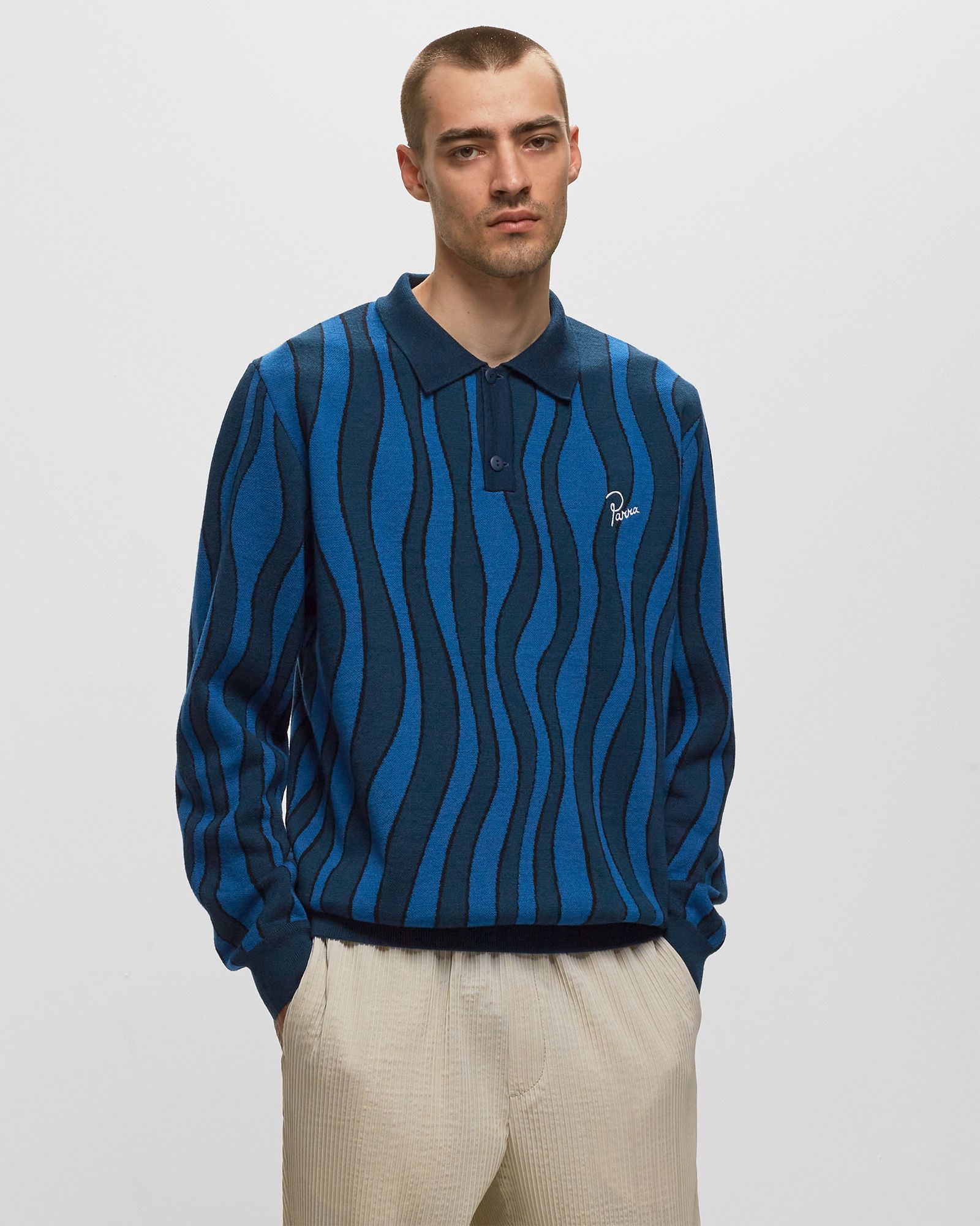 Aqua Weed Waves Knitted Polo Shirt
