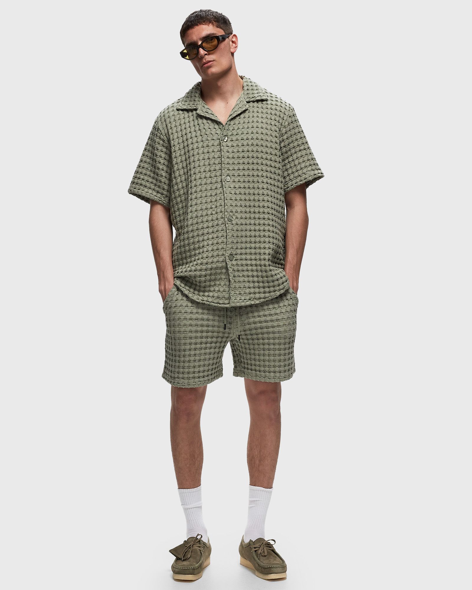 Dusty Green Porto Waffle Shorts