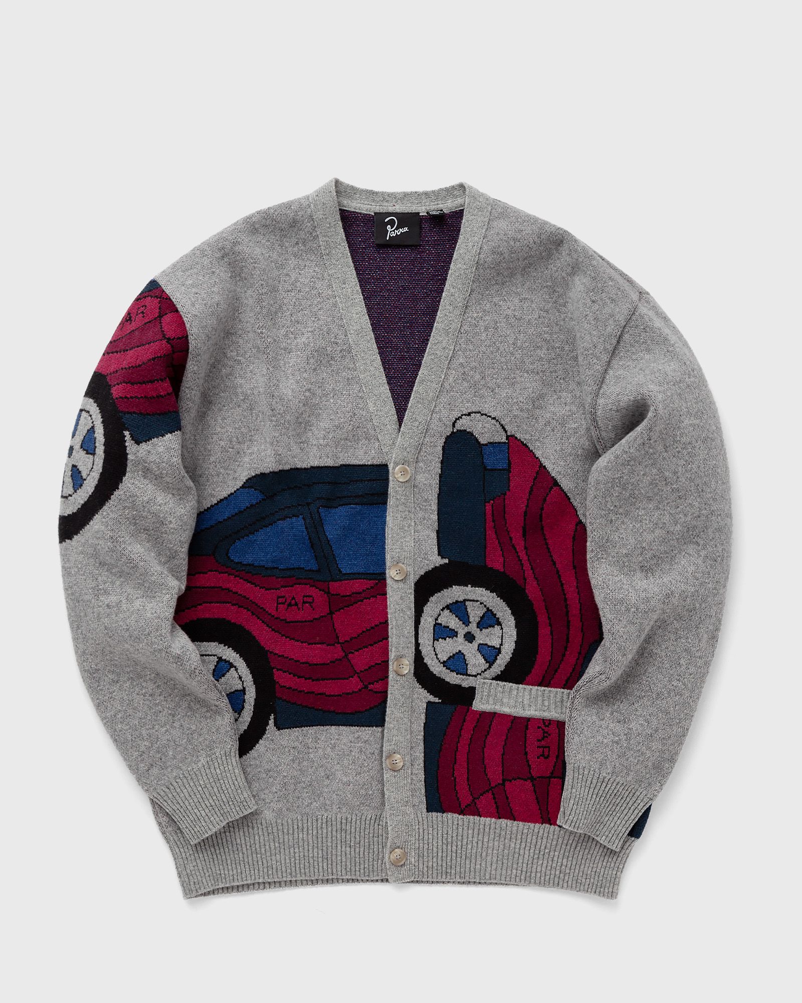 By Parra - no parking knitted cardigan men zippers & cardigans grey|red in größe:xl
