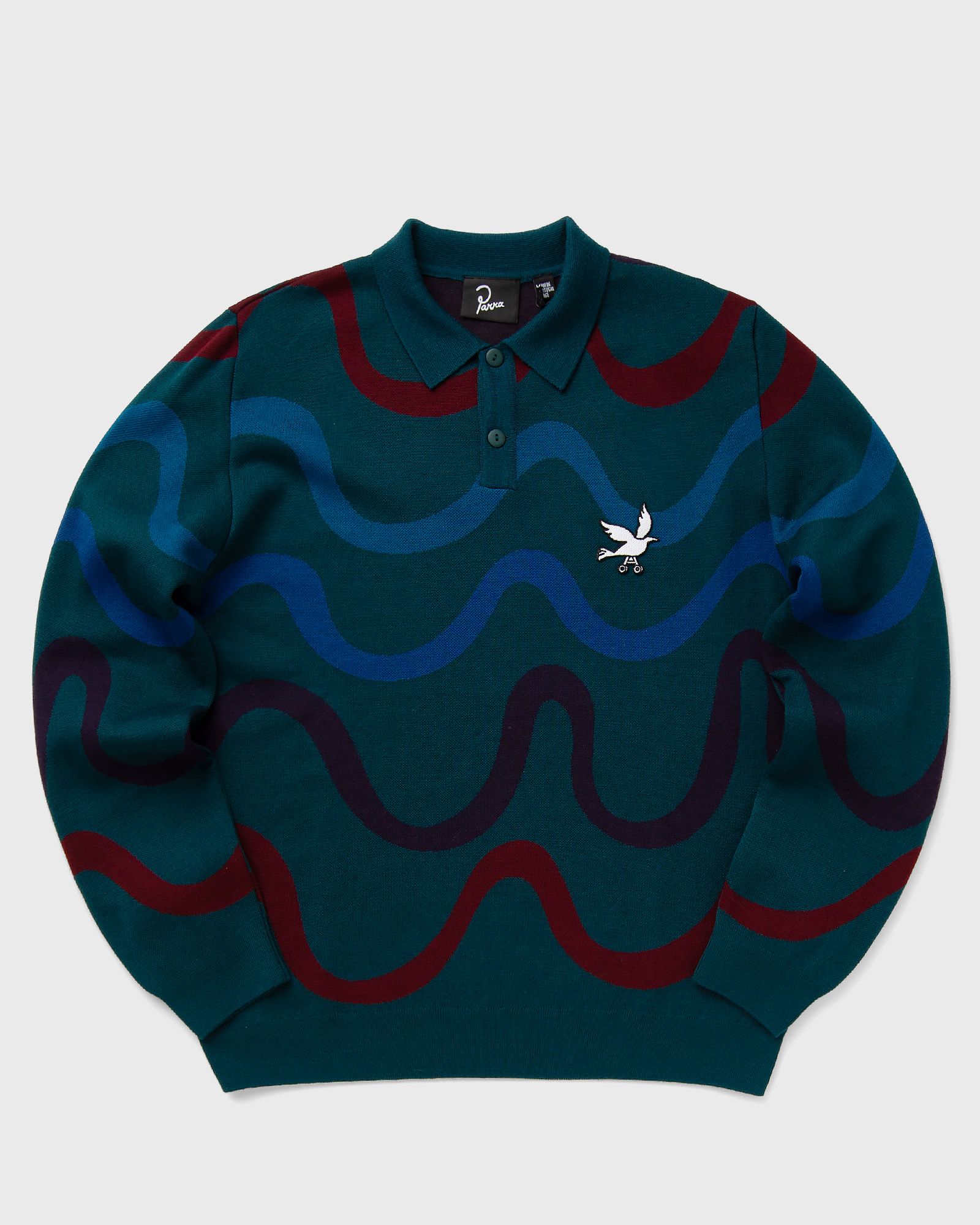 By Parra - colored soundwave knitted polo pullover men pullovers green in größe:xl