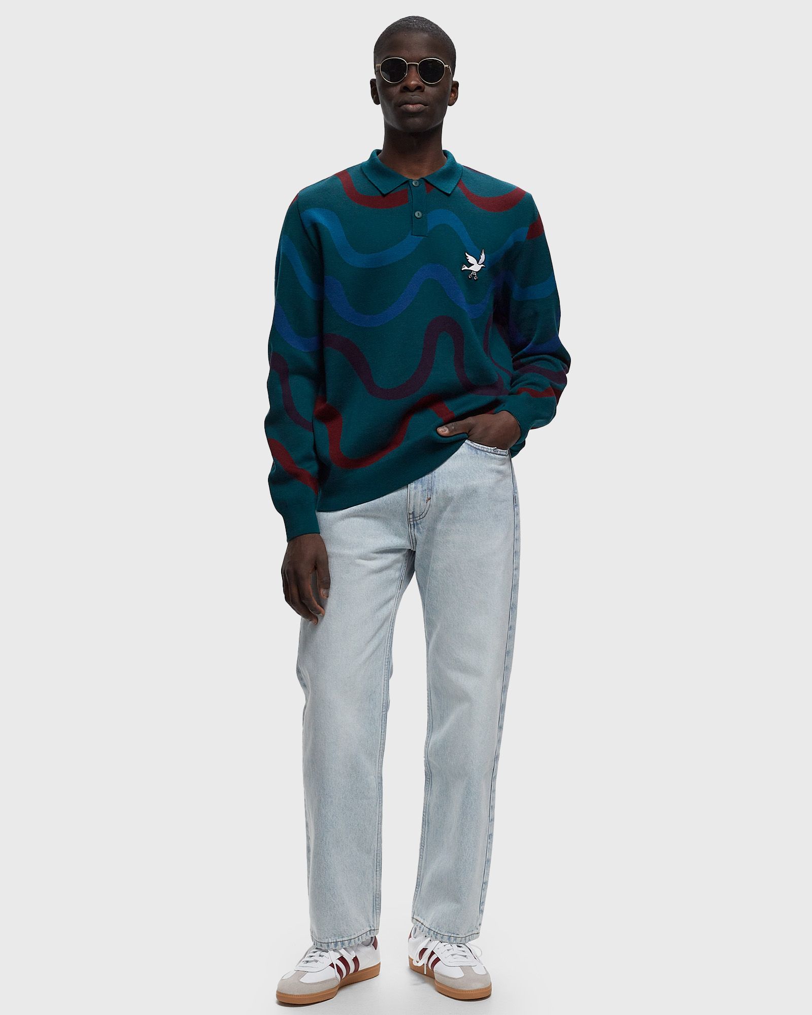 colored soundwave knitted polo pullover