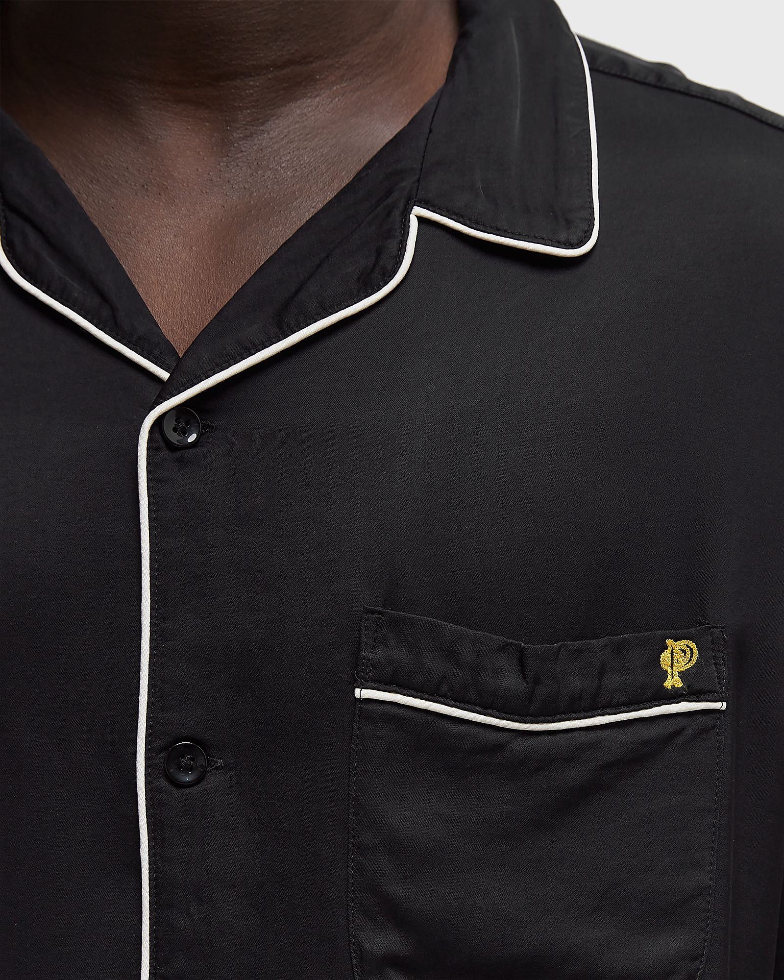 PIPING EMB OPEN COLLAR SHIRT