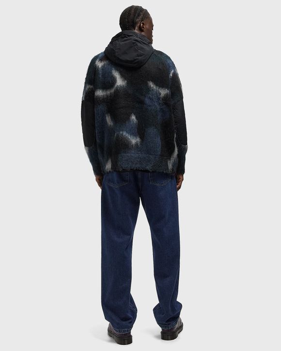 mix color shaggy knit hoodie