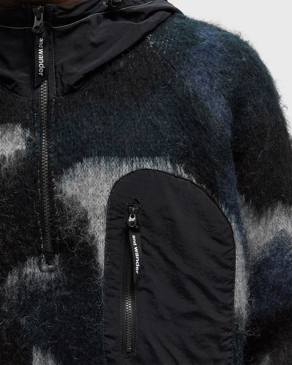 mix color shaggy knit hoodie