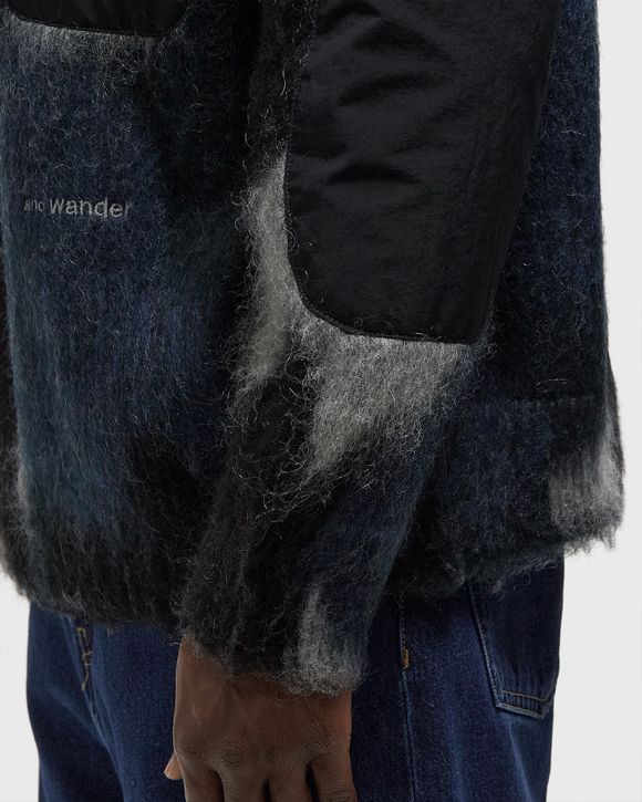 mix color shaggy knit hoodie