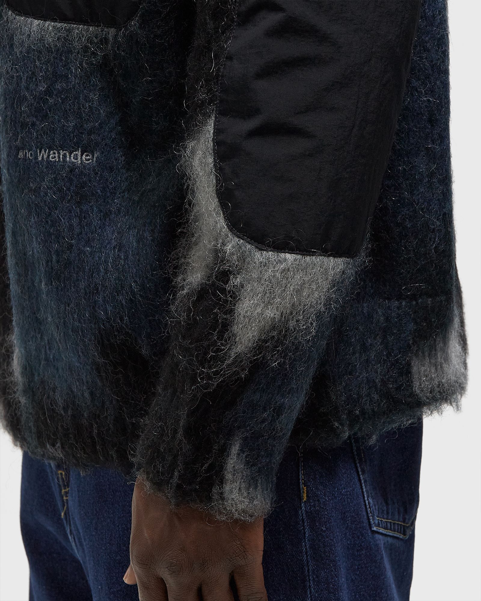 mix color shaggy knit hoodie