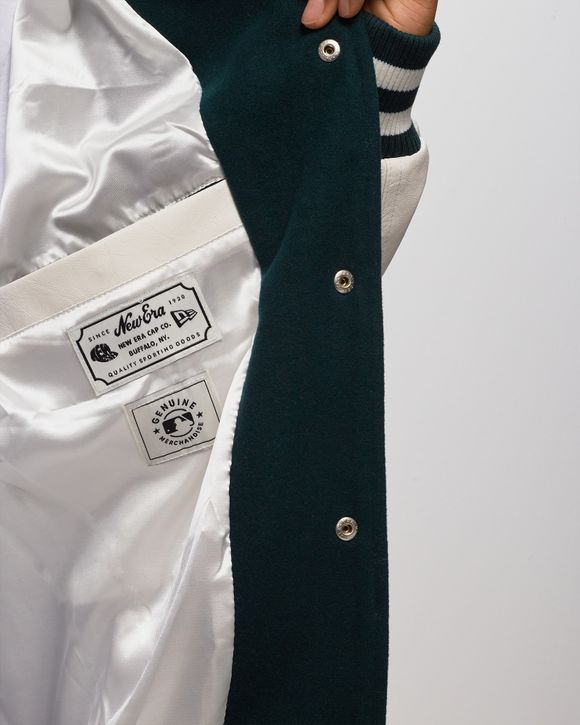 Off White and Green MLB Oakland Athletics Varsity Baseball Jacket