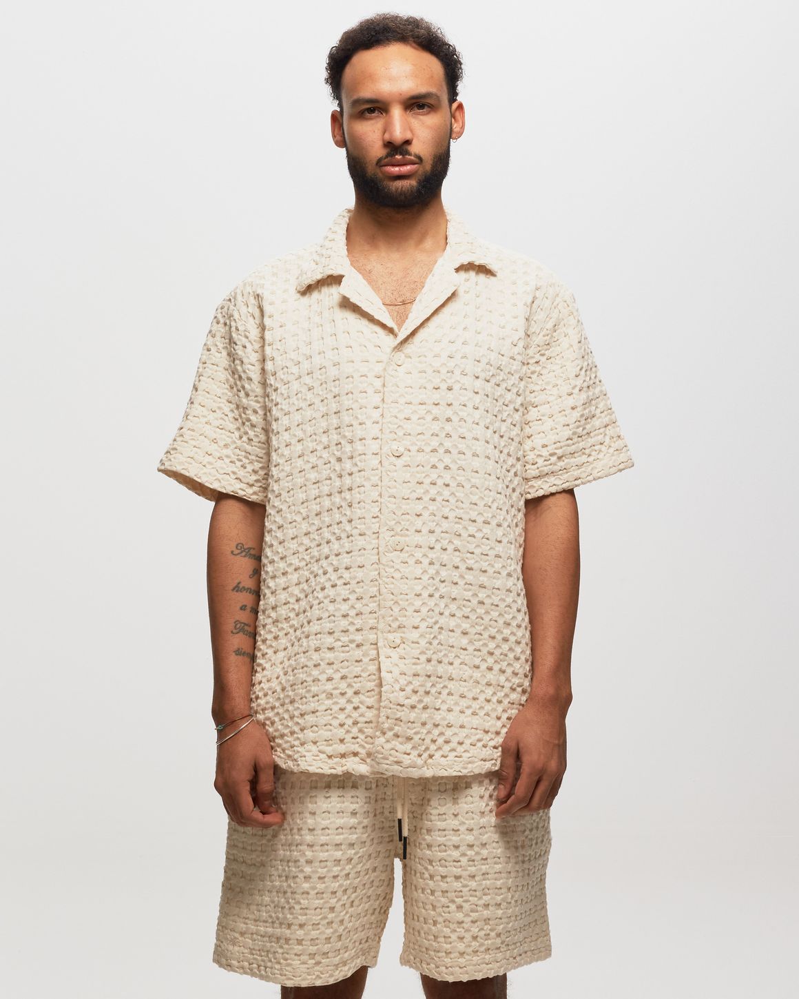 OAS Ecru Cuba Waffle Shirt Beige | BSTN Store