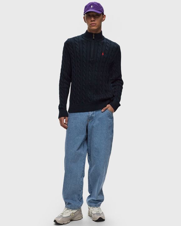 CABLE-KNIT COTTON QUARTER-ZIP JUMPER