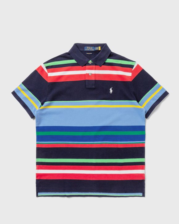 Polo Ralph Lauren Custom Slim Fit Striped Mesh Polo Shirt Blue - Navy