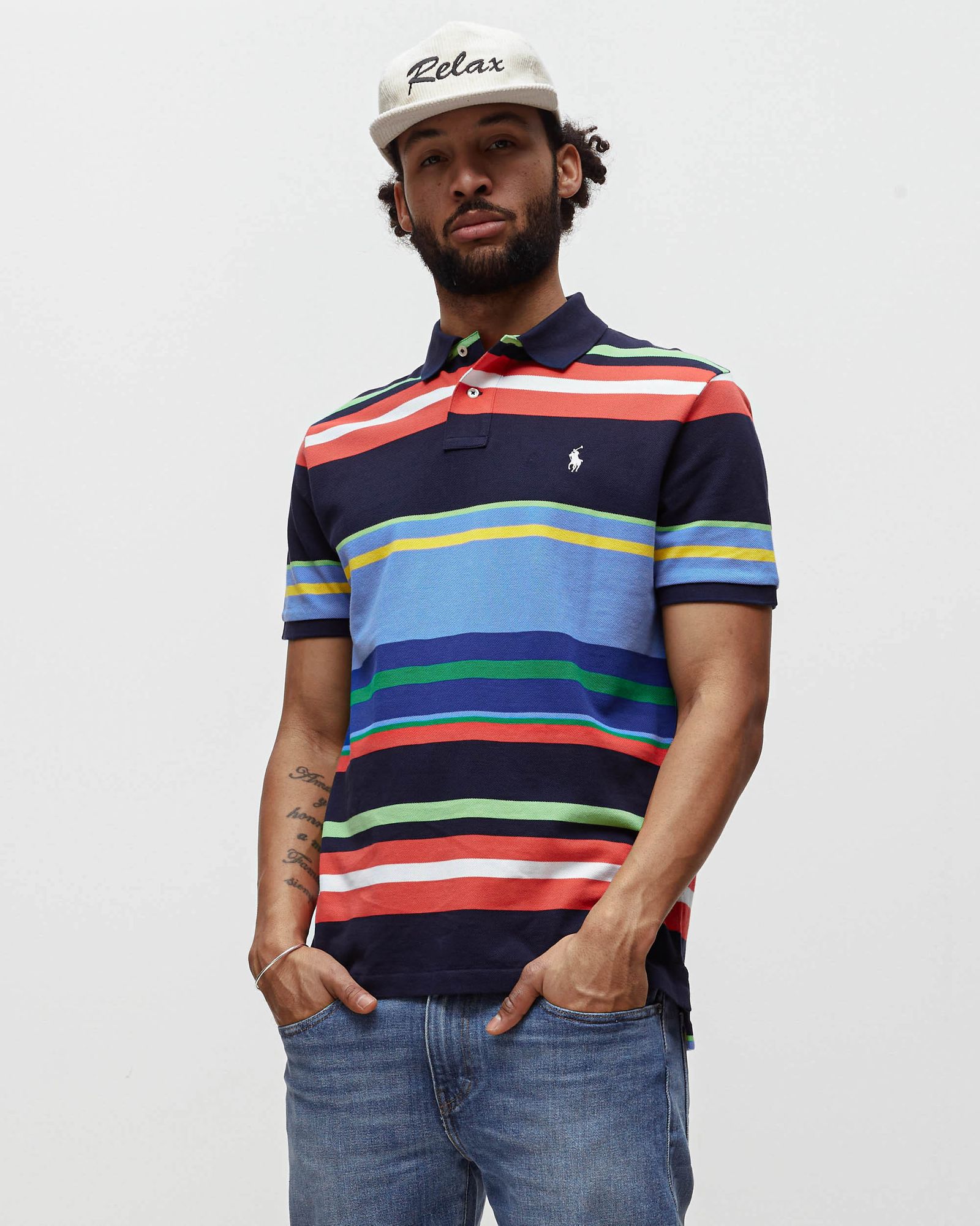 Custom Slim Fit Striped Mesh Polo Shirt