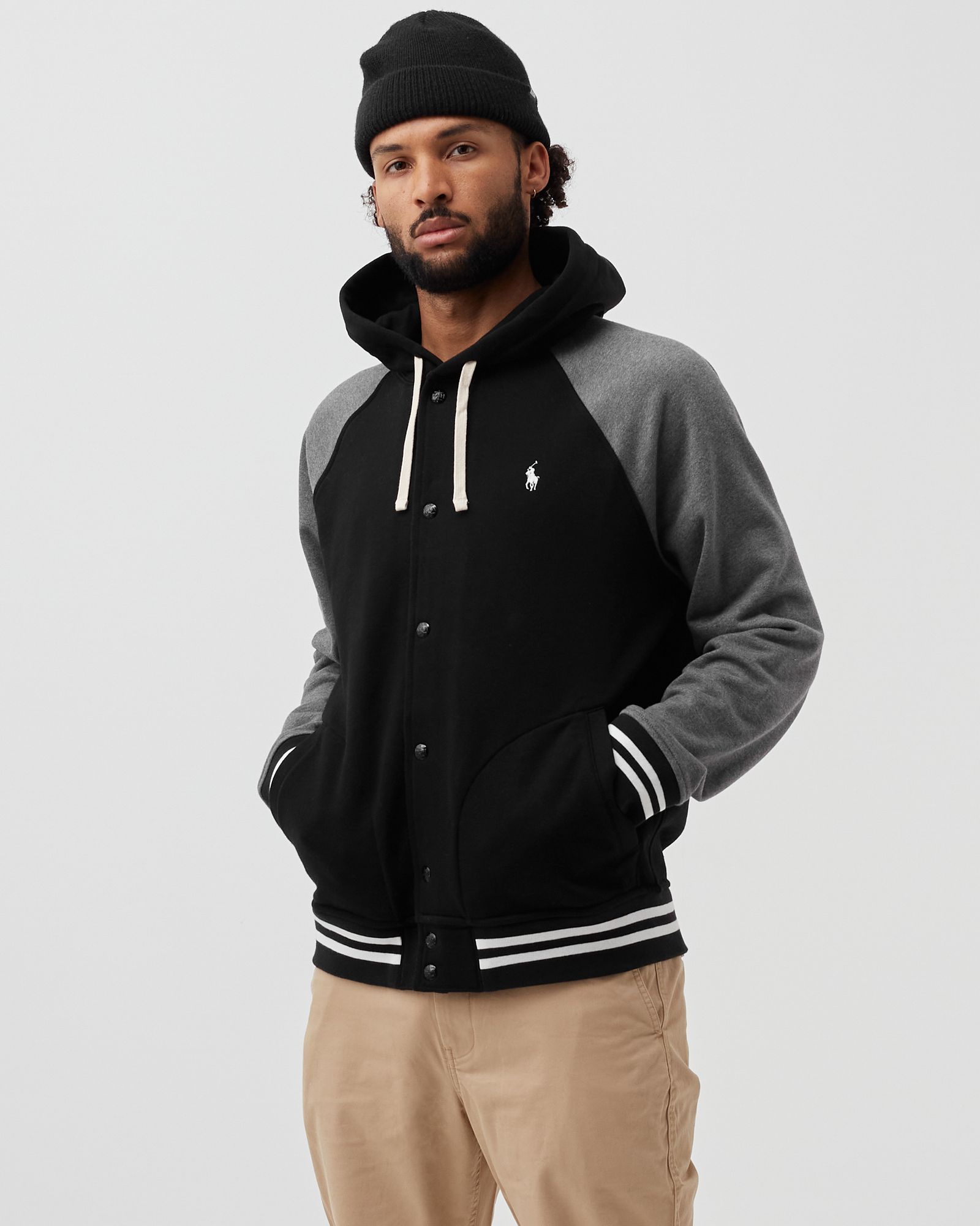 FLEECE HOODED BASEBALL JACKET