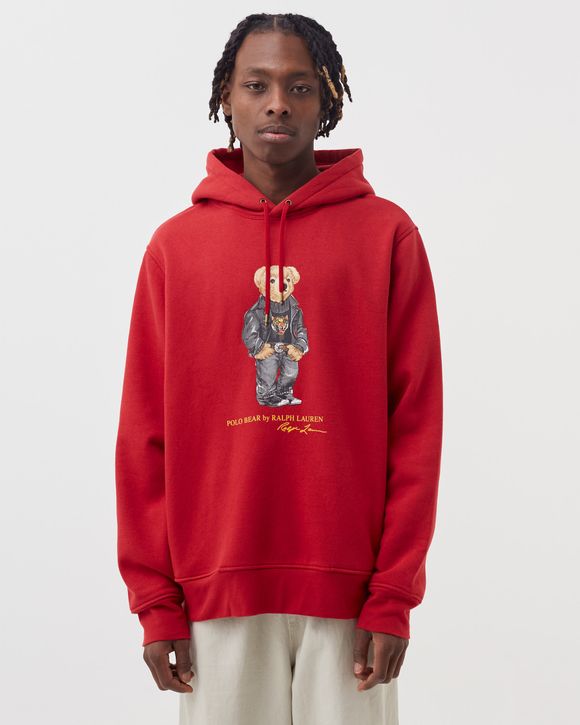 Red polo cheap hoodie with bear