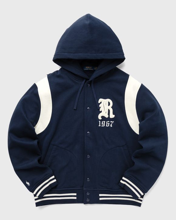 Ralph Lauren Fleece Letterman Jacket In Cruise Navy/white