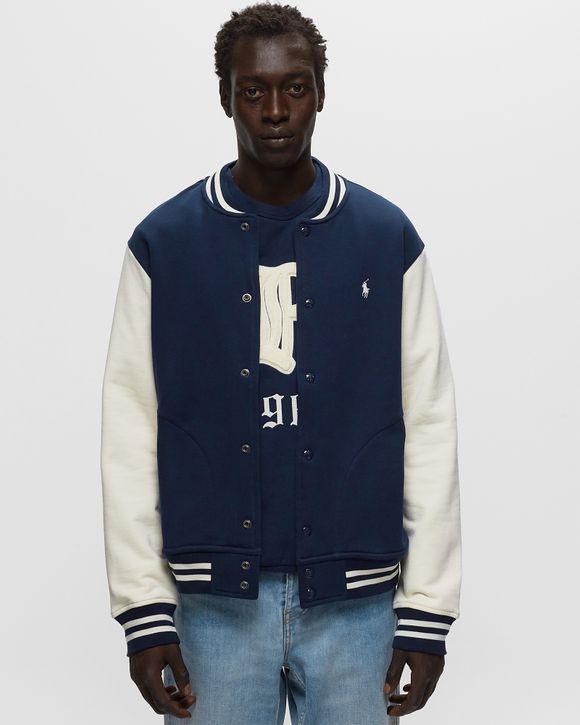 Ralph Lauren Fleece Letterman Jacket In Cruise Navy/white