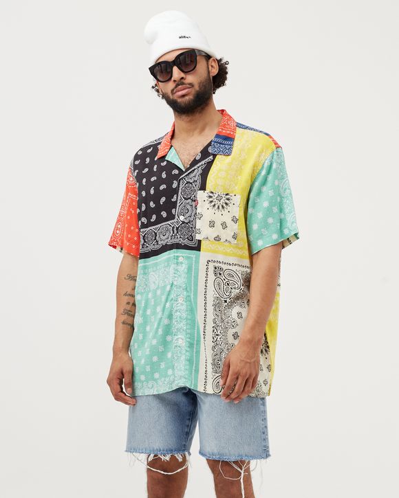 Levi's cubano short sleeve patchwork bandana print shirt in super yellow