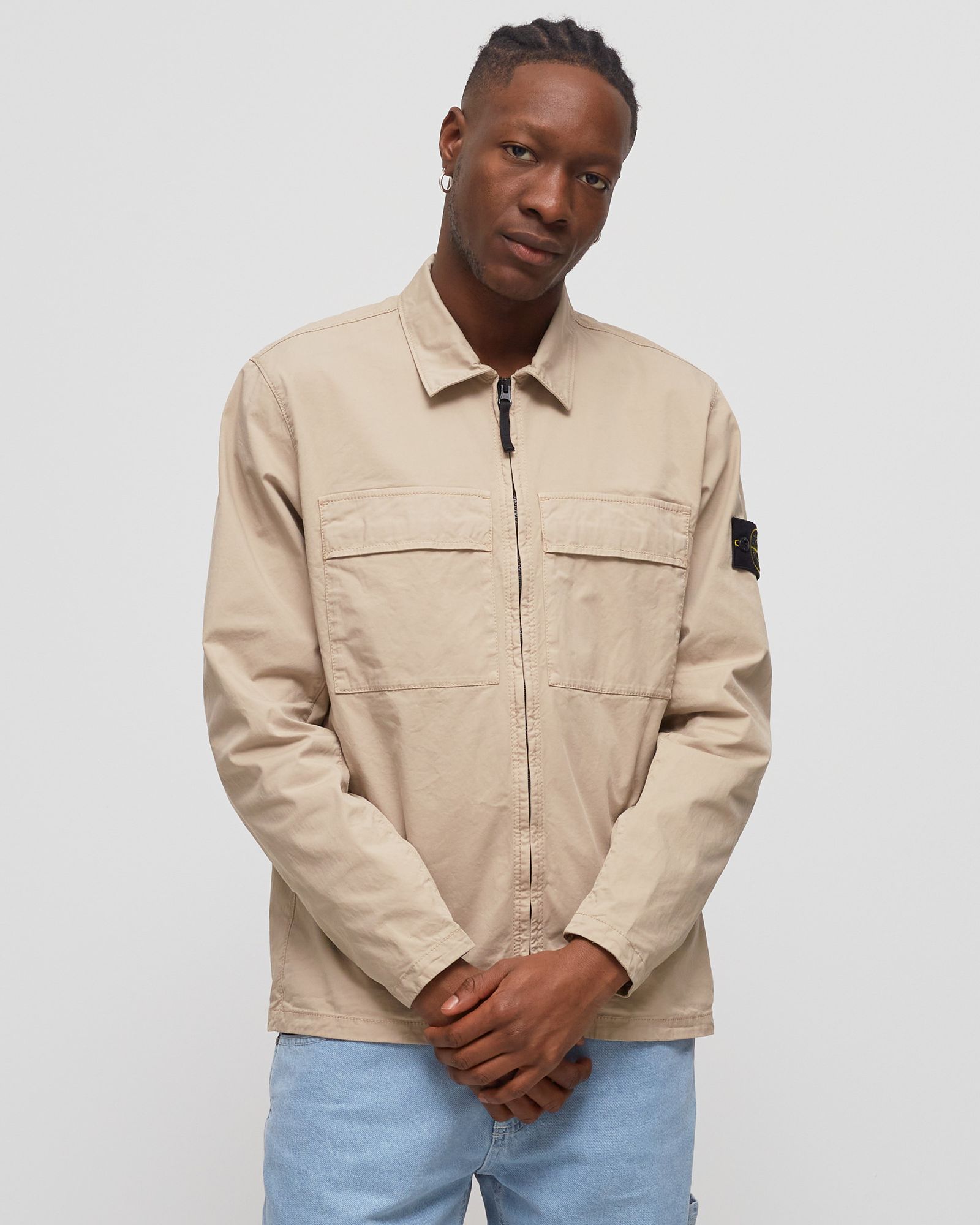 ジャケット・アウター Overshirt supima cotton stone  Black Overshirt with hidden snap fastening 1200033 SUPIMA