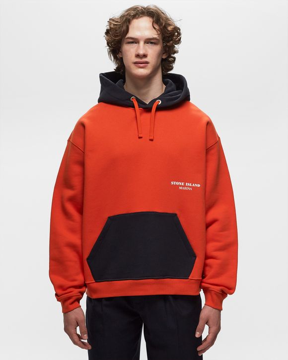 Stone Island SWEAT-SHIRT COTTON FLEECE_ STONE ISLAND MARINA Black/Orange -  ORANGE RED