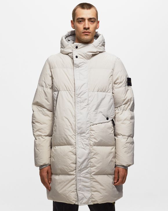 Stone island long store crinkle reps down jacket