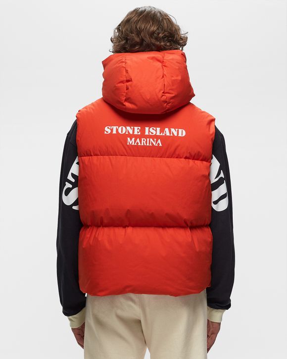 Stone Island Marina Rubber Wax Poplin Down Vest in Red for Men