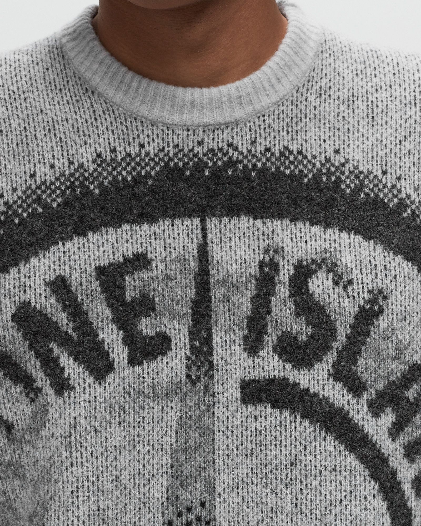 GAUZED EFFECT WOOL BLEND CREWNECK SWEATER