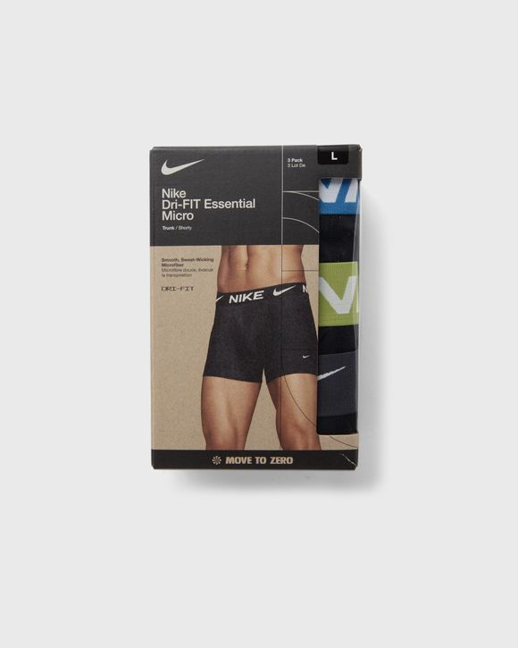 Nike Dri-Fit Essential Microfiber boxer trunks 3 pack in black with  coloured waistband