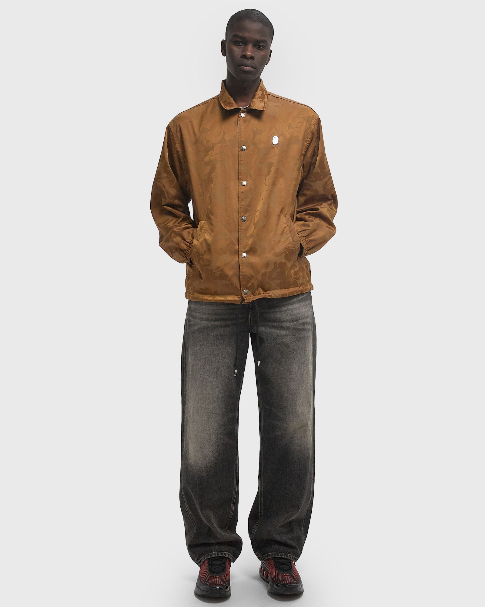 SOLID CAMO JACQUARD NYLON REVERSIBLE COACH JACKET