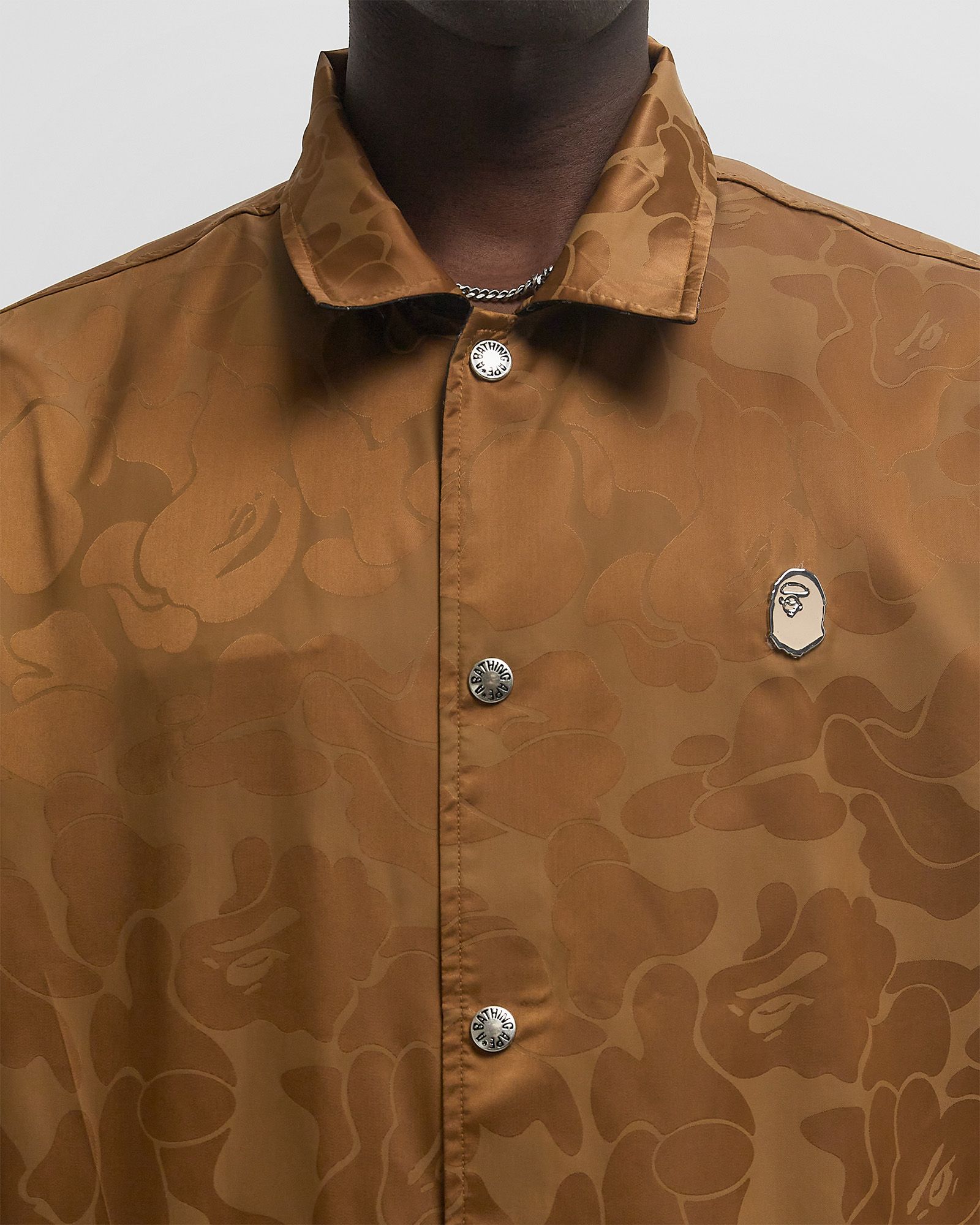 SOLID CAMO JACQUARD NYLON REVERSIBLE COACH JACKET