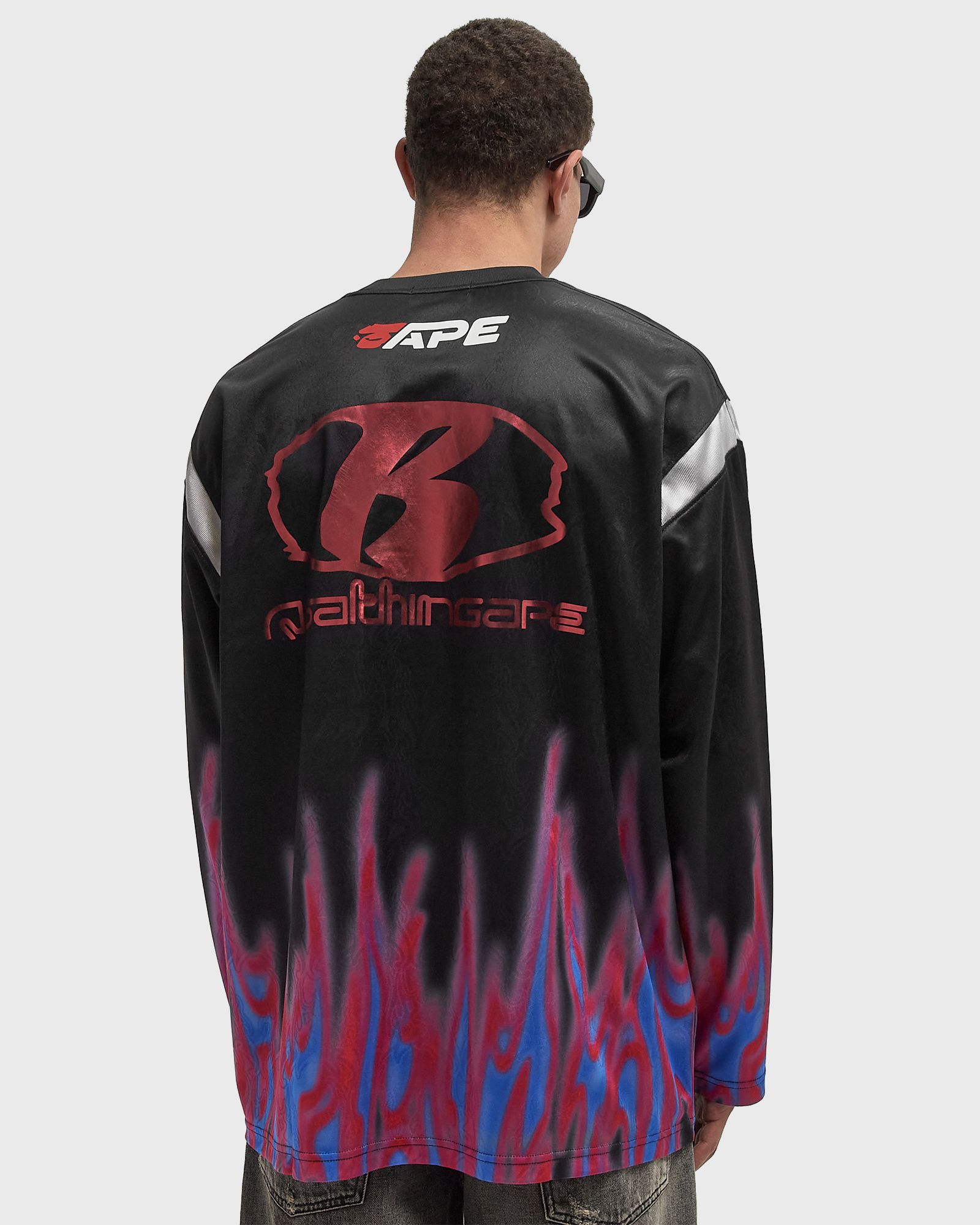 FLAME PATTERN MULTILOGO RELAXED FIT FOOTBALL JERSEY