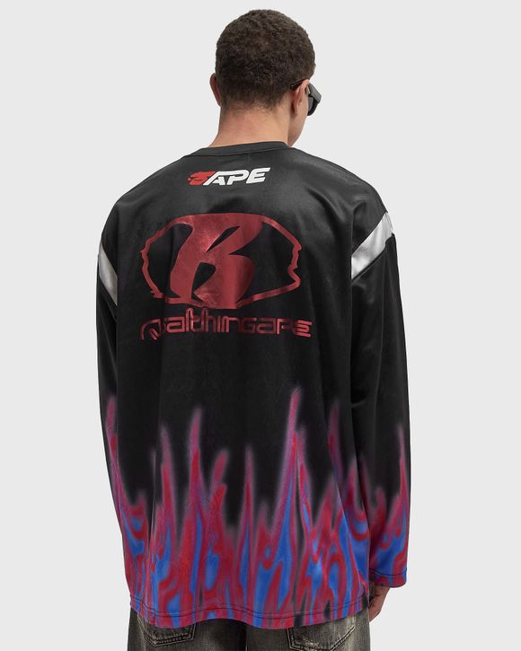 FLAME PATTERN MULTILOGO RELAXED FIT FOOTBALL JERSEY
