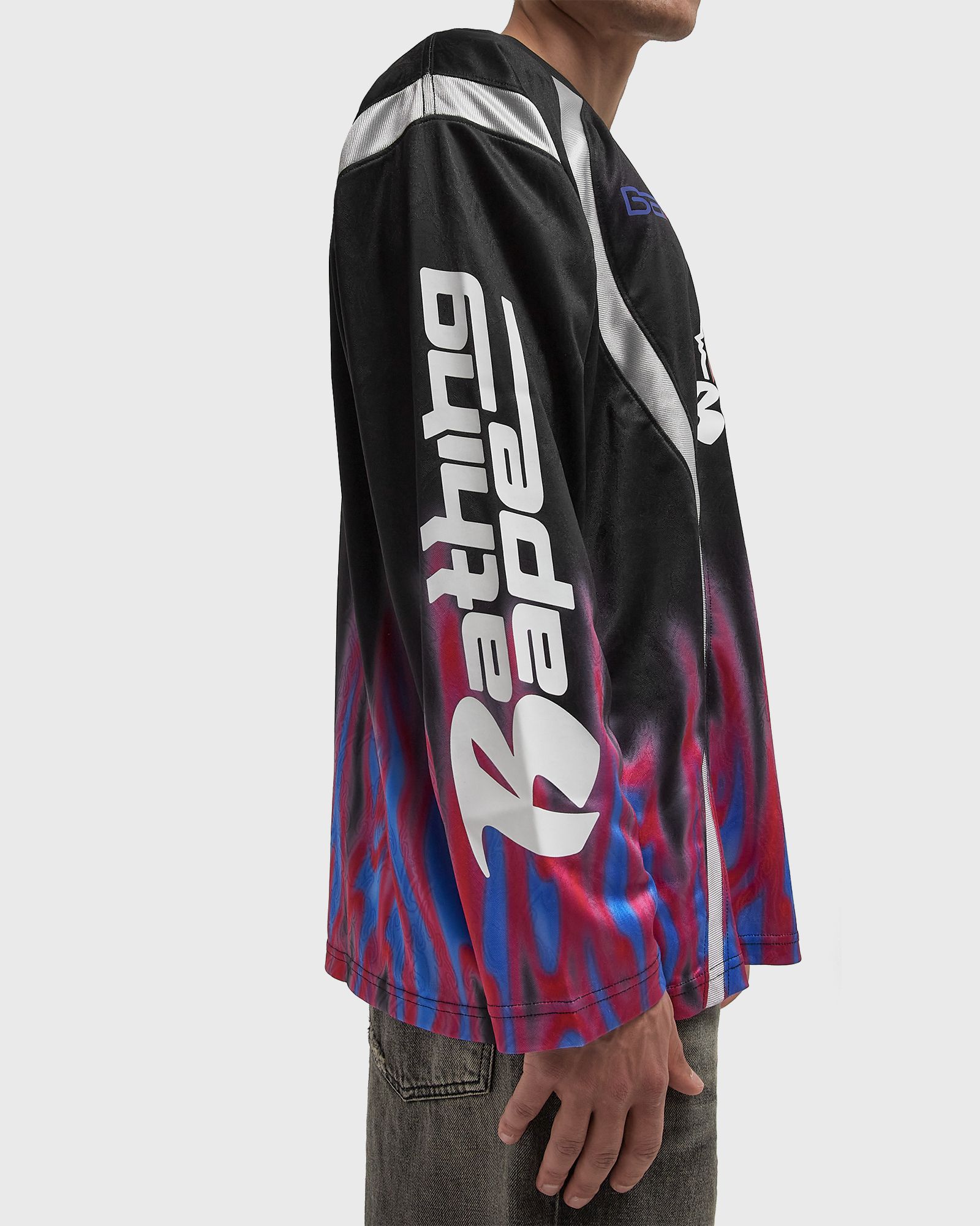 FLAME PATTERN MULTILOGO RELAXED FIT FOOTBALL JERSEY