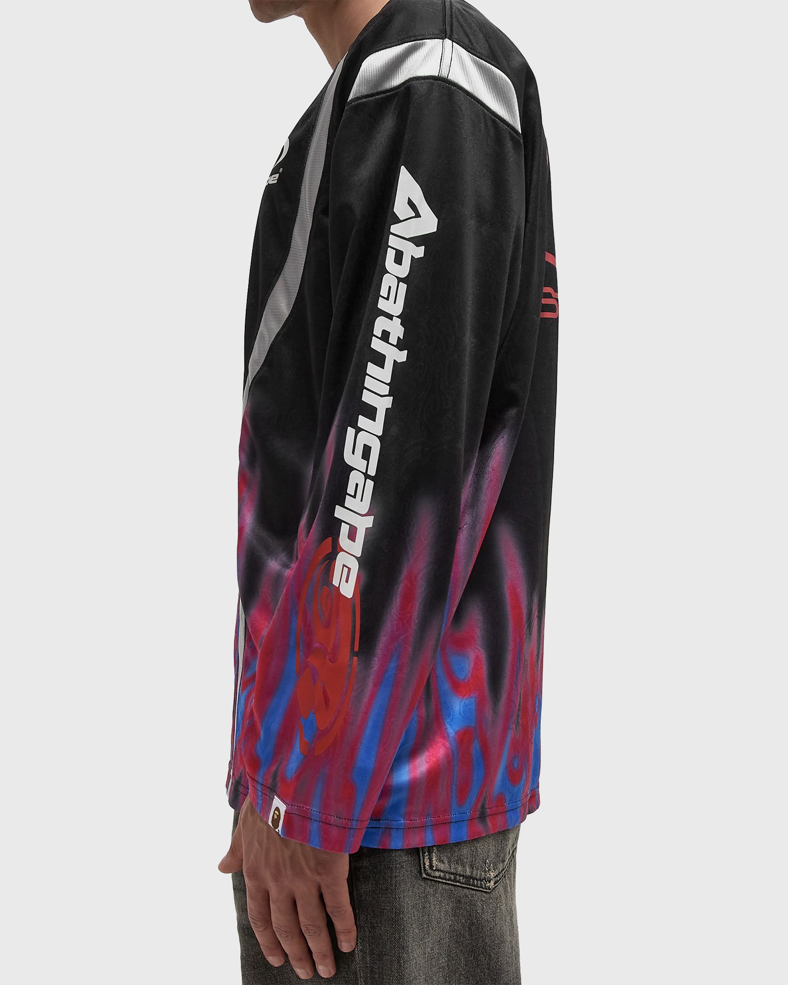 FLAME PATTERN MULTILOGO RELAXED FIT FOOTBALL JERSEY