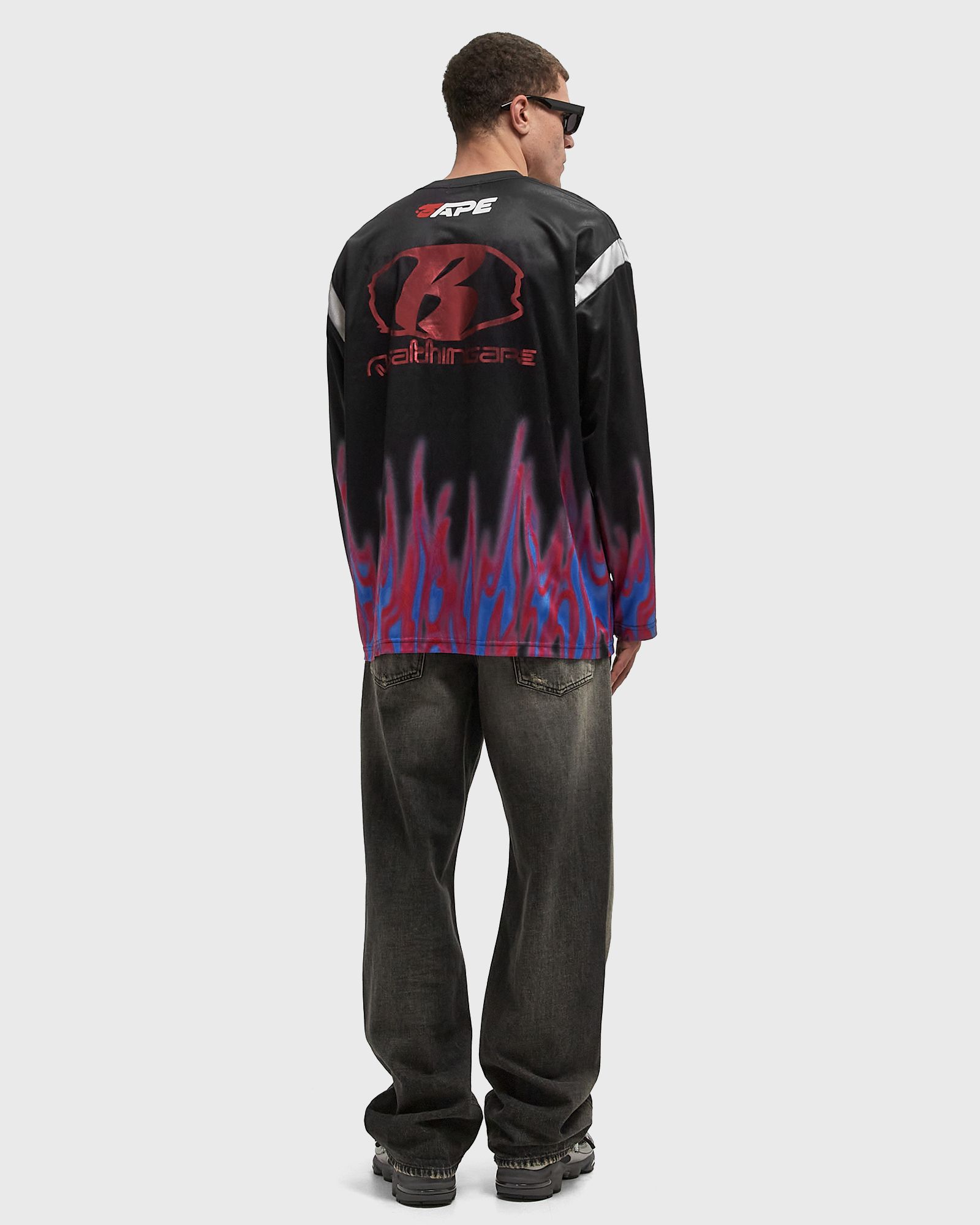 FLAME PATTERN MULTILOGO RELAXED FIT FOOTBALL JERSEY