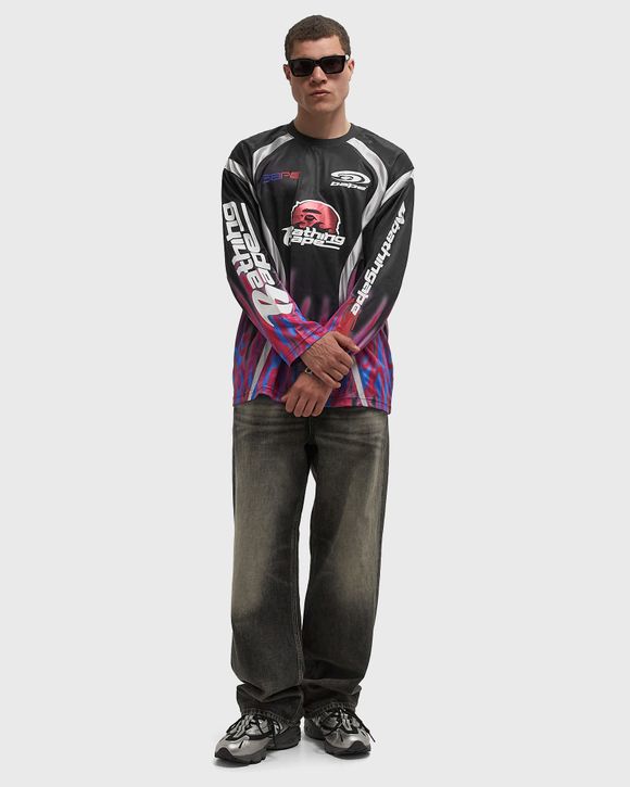 FLAME PATTERN MULTILOGO RELAXED FIT FOOTBALL JERSEY