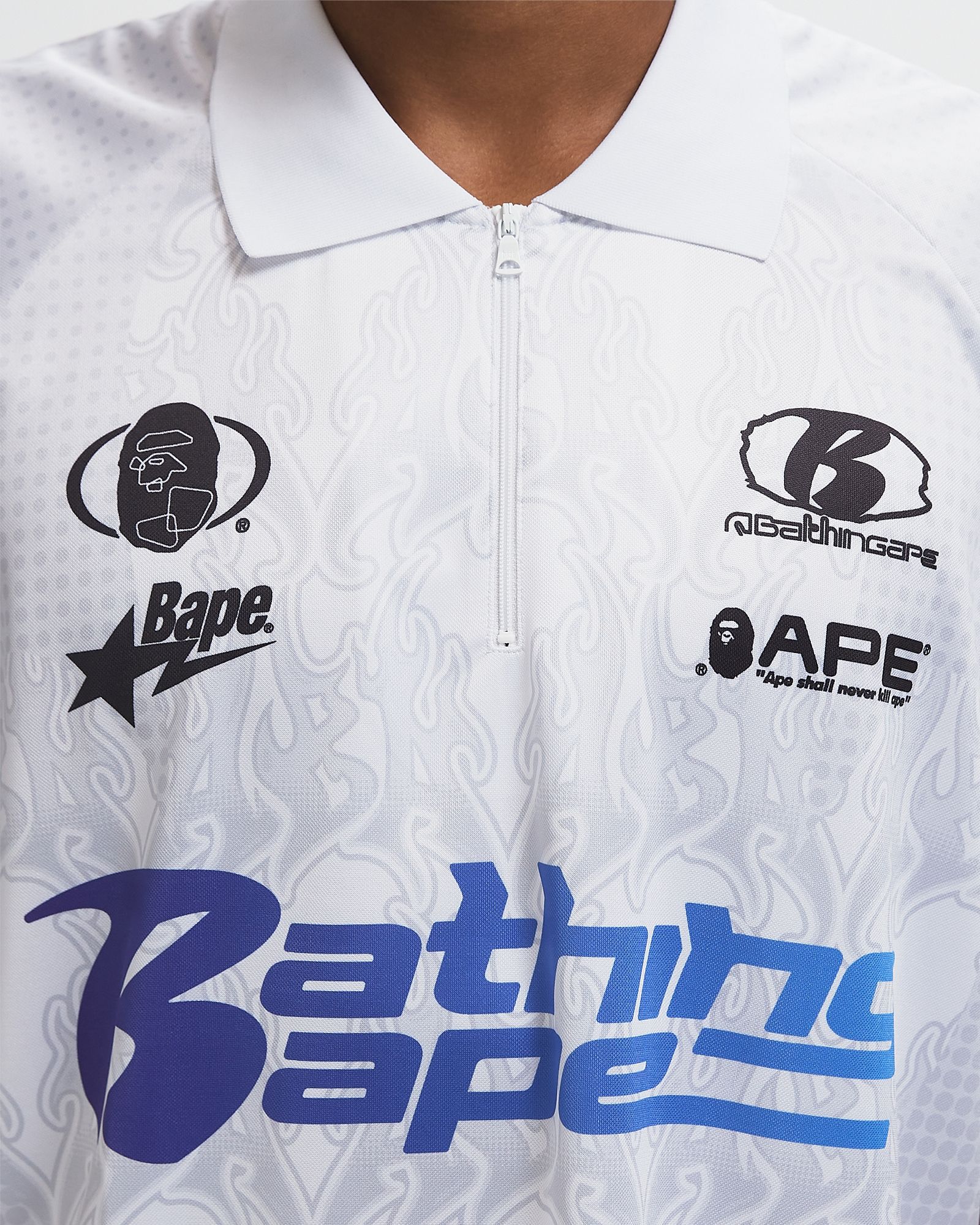 FLAME PATTERN OVERALL PRINT HALF ZIP RELAX FIT POLO SHIRT