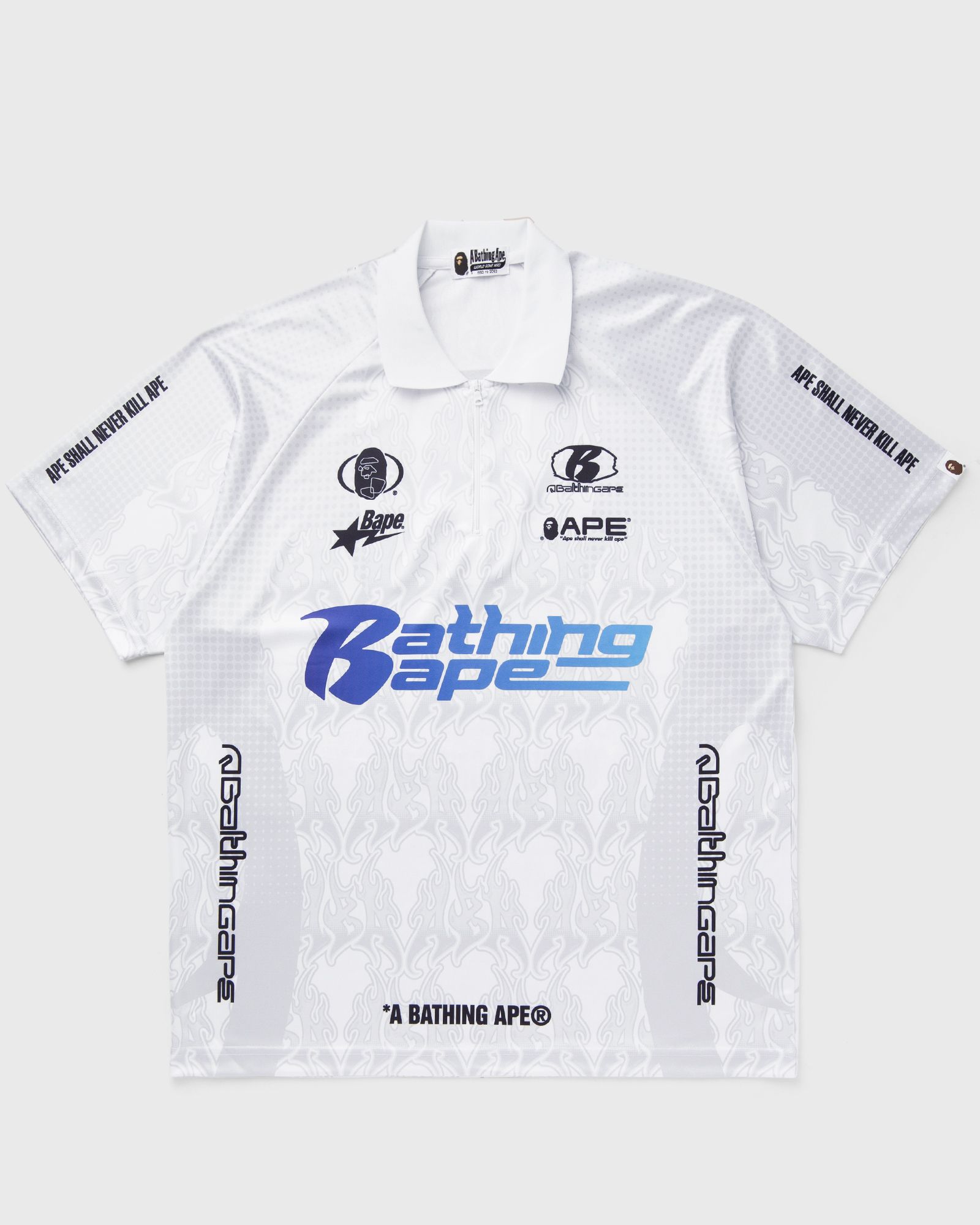 FLAME PATTERN OVERALL PRINT HALF ZIP RELAX FIT POLO SHIRT