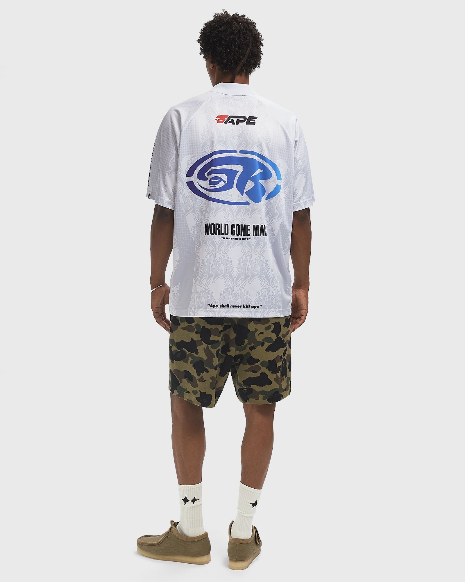 FLAME PATTERN OVERALL PRINT HALF ZIP RELAX FIT POLO SHIRT