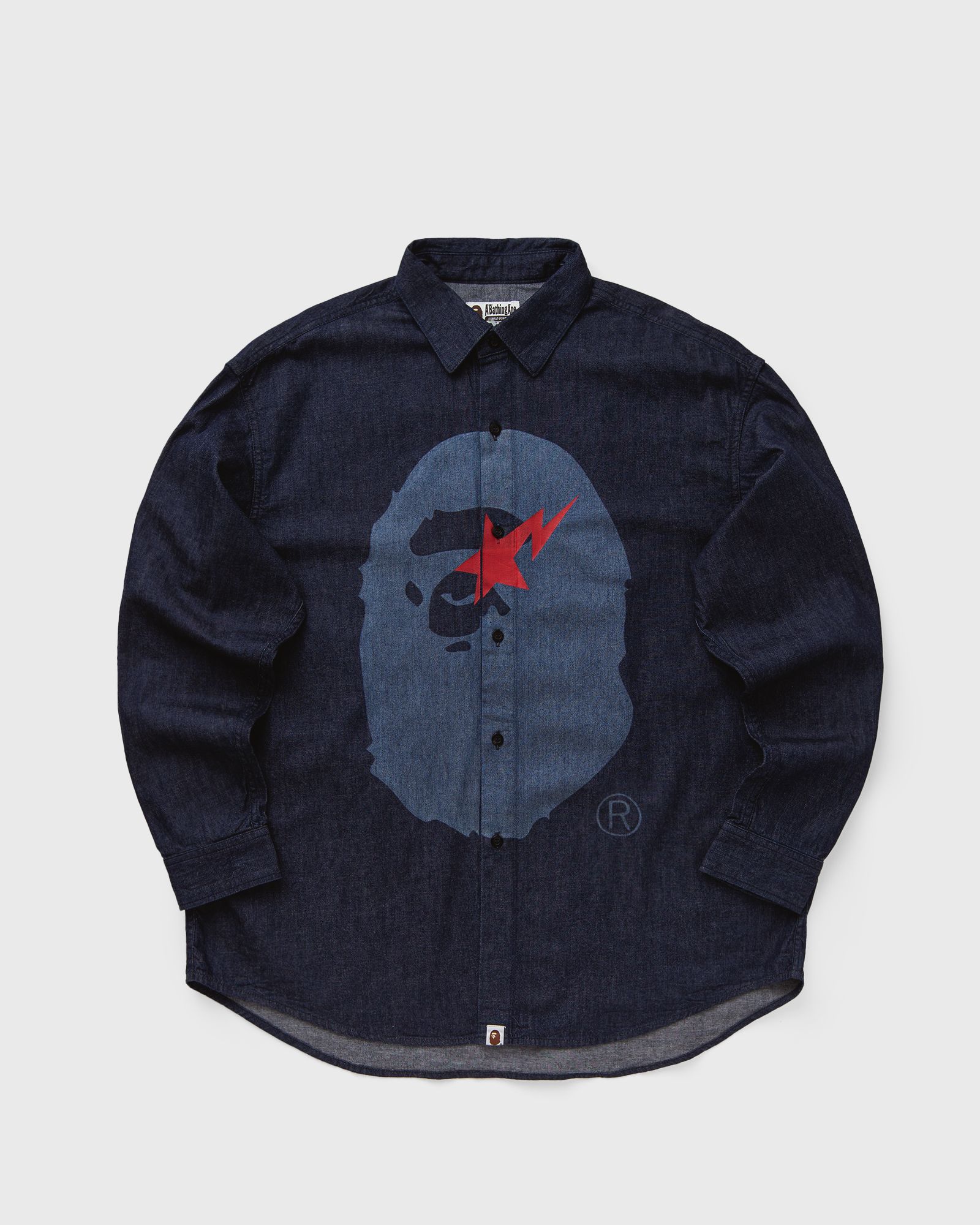 A Bathing Ape STA APE HEAD RELAXED FIT DENIM L/S SHIRTS Blue